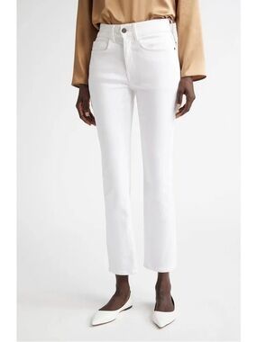 Lafayette 148 New York Denim Reeve Straight Ankle Jean White Stretch Sz 34/US 18
